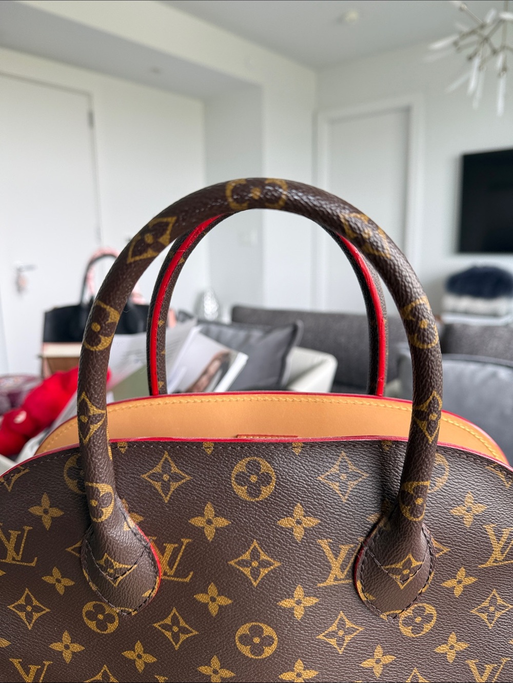Louis Vuitton Brown Monogram Studded Alma-style Satchel with Red Trim - Picture 6 of 13